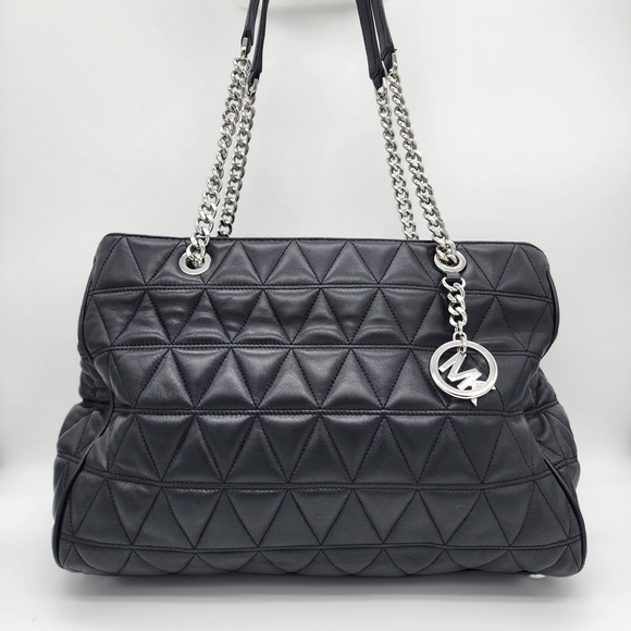 Michael Kors Handbags - Michael Kors Black Quilted Leather Shoulder Tote with Silver Chain